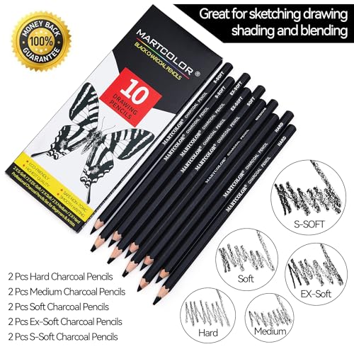 MARTCOLOR Charcoal Pencil Set for Drawing, 10 Pieces