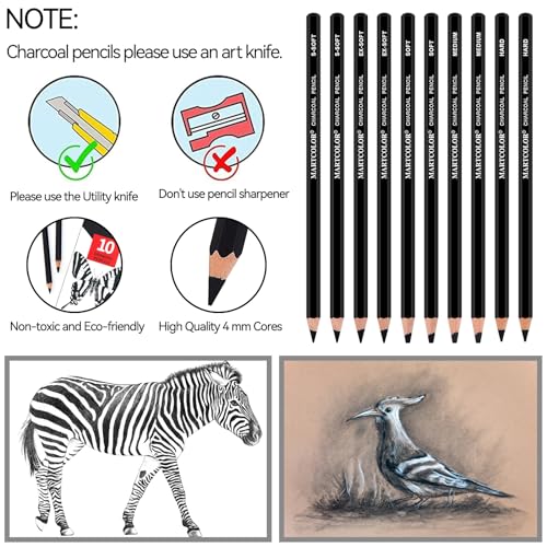 MARTCOLOR Charcoal Pencil Set for Drawing, 10 Pieces