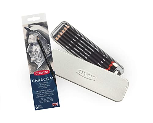 Derwent Charcoal Pencils, Metal Tin, 6-Pack