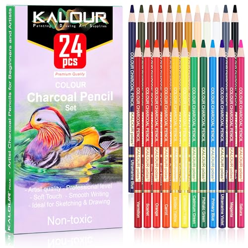 Premium Charcoal Pencils Set for Artists - 24 Colors