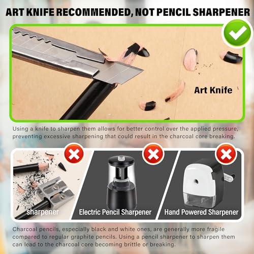 KALOUR Charcoal Pencils Set - 12 Pieces for Artists
