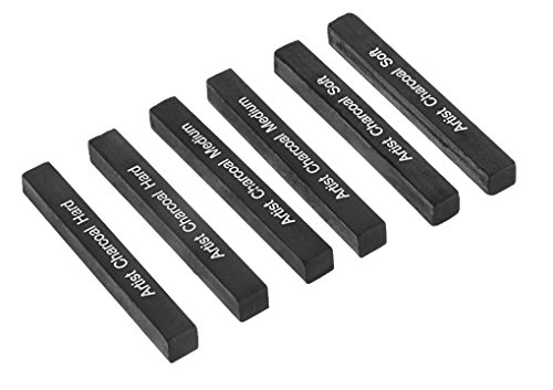Artist Compressed Charcoal Sticks for Sketching, Drawing, Shading, Soft, Medium, Hard, Art Supplies Sketch Kits Tools, 6-Piece Boxed