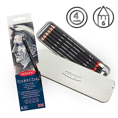 Derwent Charcoal Pencils, Metal Tin, 6-Pack