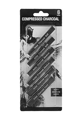 Artist Compressed Charcoal Sticks for Sketching, Drawing, Shading, Soft, Medium, Hard, Art Supplies Sketch Kits Tools, 6-Piece Boxed