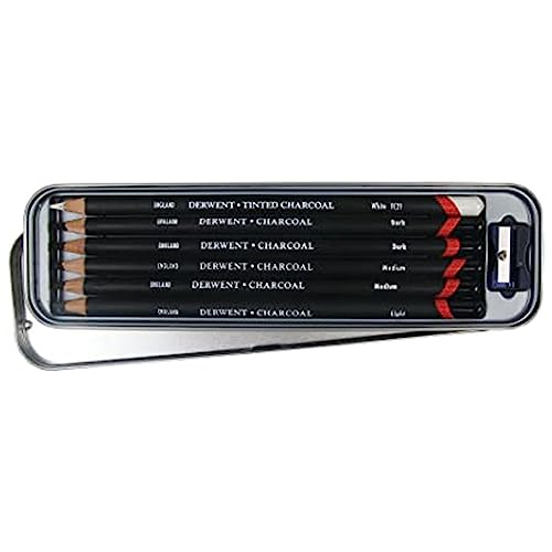 Derwent Charcoal Pencils, Metal Tin, 6-Pack
