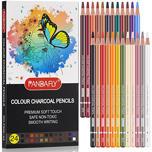 24 Color Colored Charcoal Pencils Set for Sketching