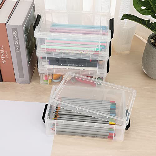 BTSKY 4 Pack Stackable Clear Pencil Box