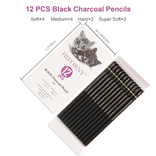 12-Piece Charcoal Pencils Set for Drawing & Sketching