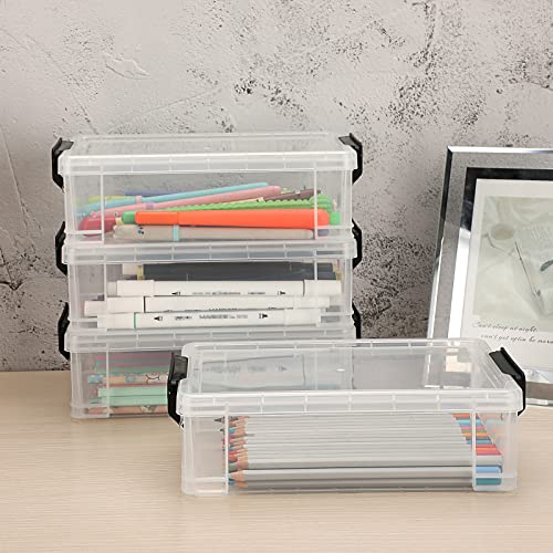 BTSKY 4 Pack Stackable Clear Pencil Box