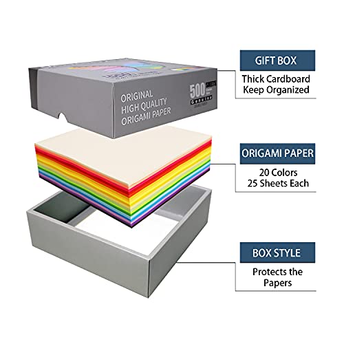 500 Sheets Origami Paper, 20 Vivid Colors, Double Sided