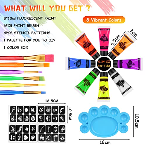 Vibrant UV Neon Face Paint Set for Artistic Party Fun