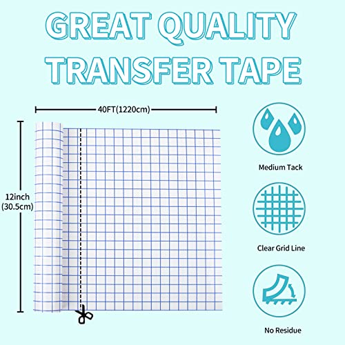 Clear Vinyl Transfer Tape Roll - 40FT Length, 12" Width