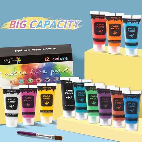 Maydear Face and Body Paint Set - 12 Colors, Matte Finish
