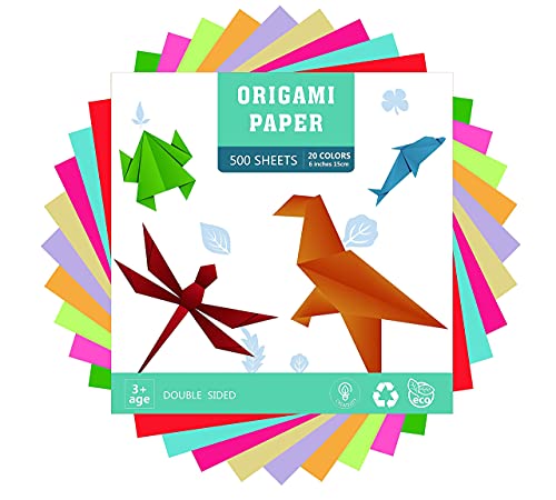 500 Sheets of 6 Inch Square Origami Paper - 20 Colors