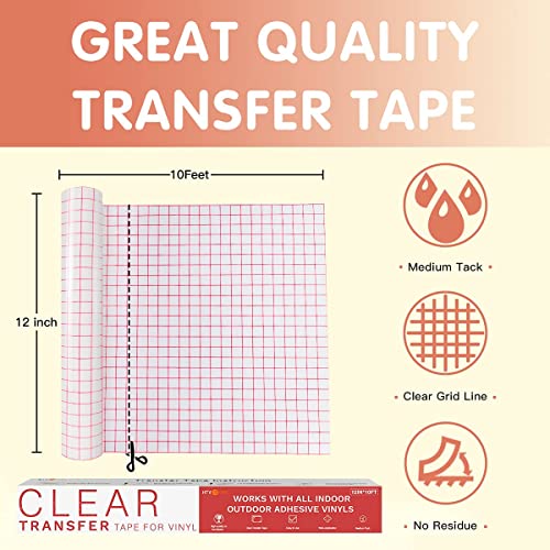 Vinyl Transfer Tape - 12" x 10 FT - Red Alignment Grid