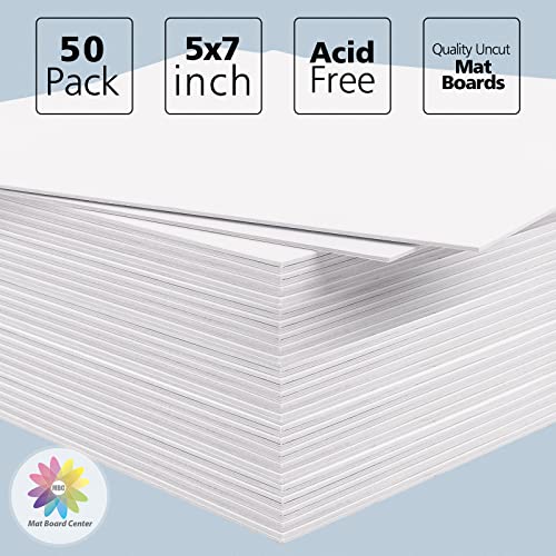Mat Board Center: 50 Pieces of 5x7 White Uncut Mat Boards