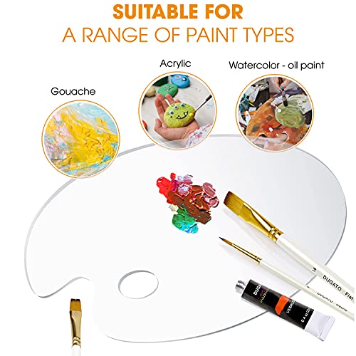 Acrylic Paint Palette 2pcs 11.8 x 7.9 inches with Thumb Hole by DUGATO, Clear Oval-Shaped Non-Stick Acrylic Oil Paint Mixing Tray- Comfortable to Hold & Easy to Clean - for DIY Art Painting Plate