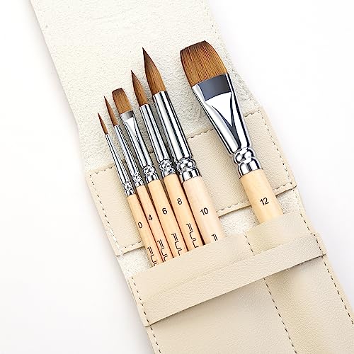 Professional Sable Watercolor Brushes for Artists - 6pcs