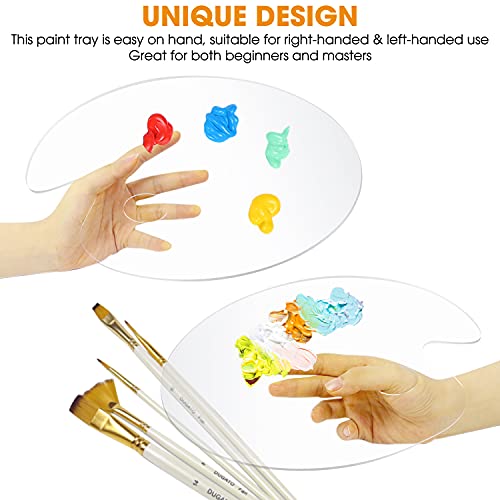 Acrylic Paint Palette 2pcs 11.8 x 7.9 inches with Thumb Hole by DUGATO, Clear Oval-Shaped Non-Stick Acrylic Oil Paint Mixing Tray- Comfortable to Hold & Easy to Clean - for DIY Art Painting Plate