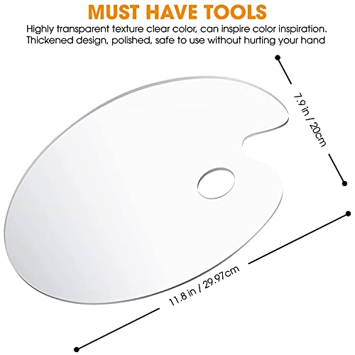 Acrylic Paint Palette 2pcs 11.8 x 7.9 inches with Thumb Hole by DUGATO, Clear Oval-Shaped Non-Stick Acrylic Oil Paint Mixing Tray- Comfortable to Hold & Easy to Clean - for DIY Art Painting Plate