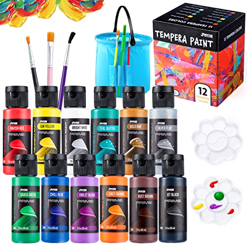 12PCS Washable Kids Tempera Paint Set with Brushes
