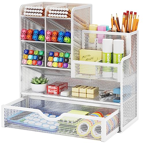 Marbrasse Mesh Desk Pen Holder with Drawer