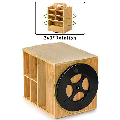Bamboo Pen Organizer: 360°Rotating Art Supply Caddy