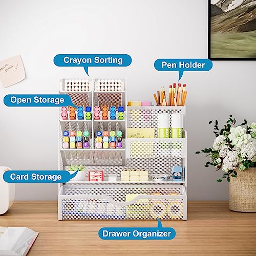 Marbrasse Mesh Desk Pen Holder with Drawer