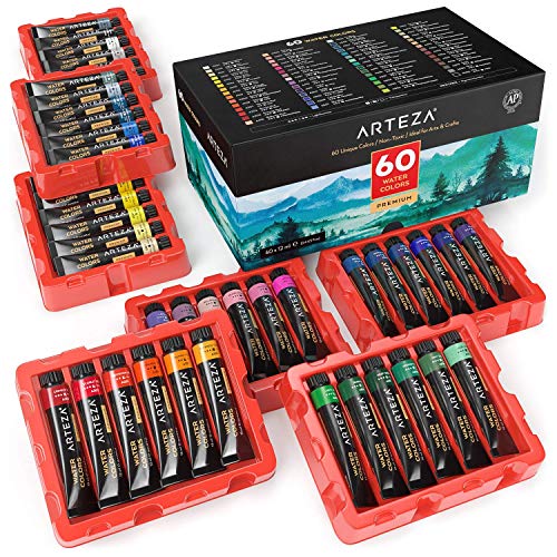 ARTEZA Watercolor Paint Set, 60 Colors - Non Toxic