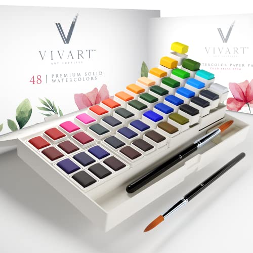 48 Premium Watercolor Paint Set with Brushes and Palette