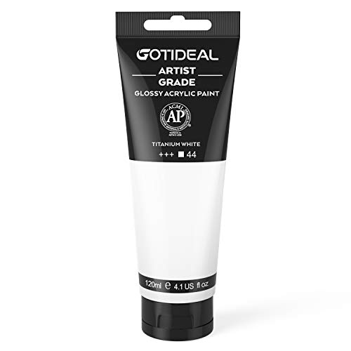GOTIDEAL Titanium White Acrylic Paint 120ml - Rich Pigments