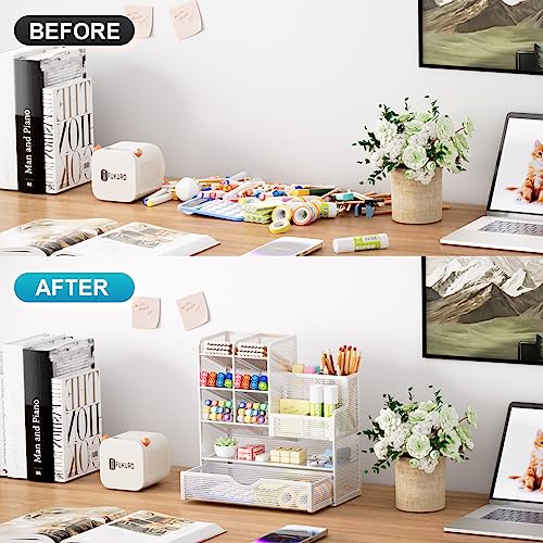 Marbrasse Mesh Desk Pen Holder with Drawer