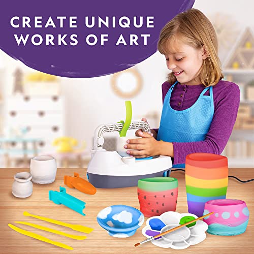 Kids Pottery Wheel Kit - Sculpting Tools, Clay, Apron