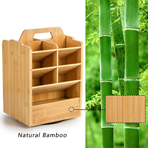 Bamboo Pen Organizer: 360°Rotating Art Supply Caddy