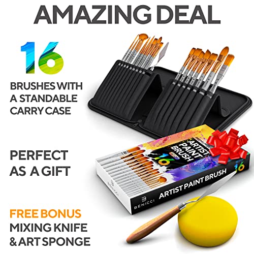 16-Piece Artist Paint Brush Set with Bonus Accessories