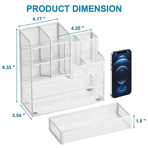 Marbrasse Mesh Desk Pen Holder with Drawer