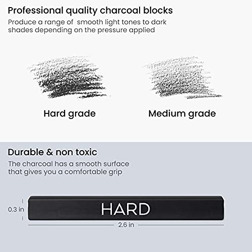 ARTEZA Compressed Charcoal Sticks, Set of 16, Medium and Hard Grade Sketching Crayons, Art Supplies for Drawing and Shading