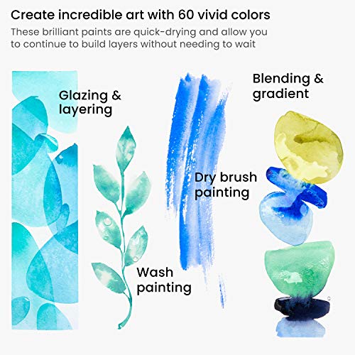 ARTEZA Watercolor Paint Set, 60 Colors - Non Toxic