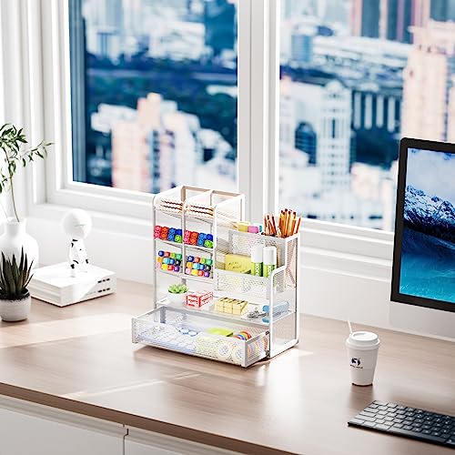 Marbrasse Mesh Desk Pen Holder with Drawer
