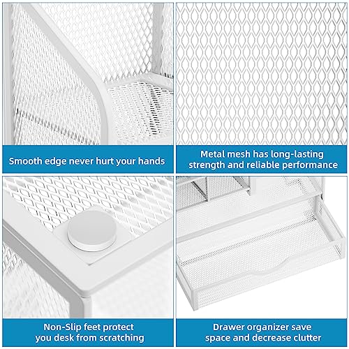 Marbrasse Mesh Desk Pen Holder with Drawer