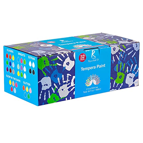 32 Pack Washable Tempera Paints - Non-Toxic Colors