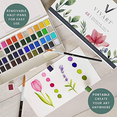 48 Premium Watercolor Paint Set with Brushes and Palette