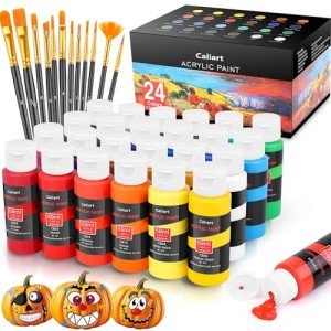 Caliart Acrylic Paint Set: 24 Colors, 12 Brushes