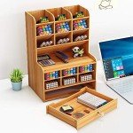 Wooden DIY Pen Holder Organizer with Drawer