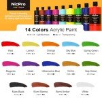 Nicpro Large 14-Color Acrylic Paint Set