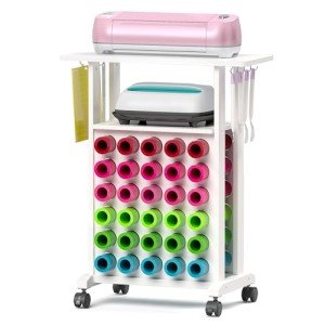 Compact Rolling Craft Storage Cart with Vinyl Roll Holders