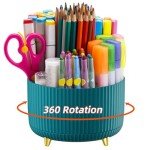 Marbrasse 360° Rotating Desk Pen Holder with 5 Compartments