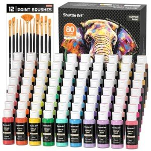 80 Color Acrylic Paint Set with Brushes, 2oz Bottles