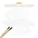 Acrylic Paint Palette 2pcs 11.8 x 7.9 inches with Thumb Hole by DUGATO, Clear Oval-Shaped Non-Stick Acrylic Oil Paint Mixing Tray- Comfortable to Hold & Easy to Clean - for DIY Art Painting Plate