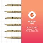 SAKURA Pigma Micron Fineliner Pens - Archival Black Ink Pens - Pens for Writing, Drawing, or Journaling - Assorted Point Sizes - 6 Pack